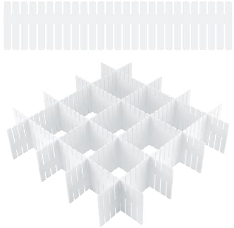 Pavlleen 24 Pezzi Separatori per Cassetti, Divisori per Cassetti Regolabili, 32 x 7cm Organizer Cassetti, Versatili Separatori in Plastica per Biancheria Intima, Calze, Forniture per Ufficio (Bianco)