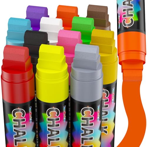 FansArriche Jumbo Chalk Markers, 15mm Window Markers for Glass Washable, 12 Colors Liquid Chalk Marker Erasable for Chalkboard, Blackboard, Car