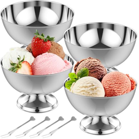 Ghshanog Set of 4 Ice Cream Bowl,Stainless Steel Sundae Cup,250ML Dessert Bowl,Reusable Dessert Cup Modern Pudding Bowls for DIY Sundae, Ice Cream, Pudding,Salad, Cocktail, Condiment