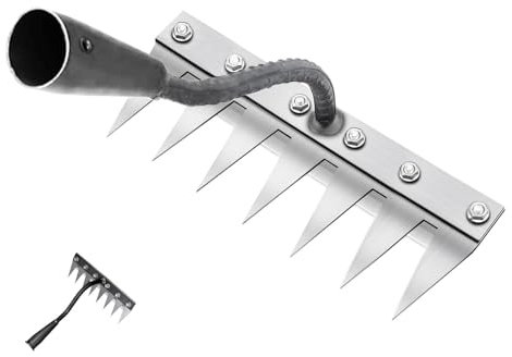 Genérico 7 dientes rastrillo de deshierbe de jardín de acero al carbono, rastrillo de jardín de metal resistente, rastrillo de hierro para jardinería y deshierbe, rastrillo de descalzado para