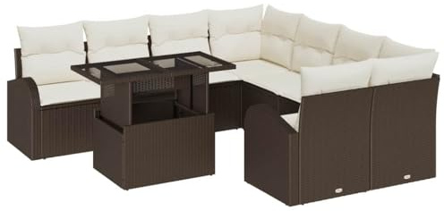 vidaXL Trädgårdsoffset 9 st Brun Poly Rattan