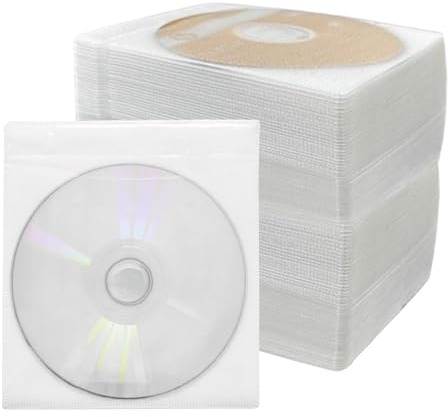 200 st CD-DVD-fodral i plast DVD/CD-fodral i standard dubbelsidig plast CD- och DVD-lagringsmapp för förvaring av BD-skivor, (vit)