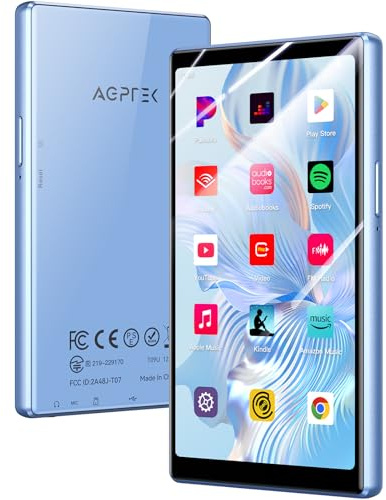 AGPTEK Lettore MP3 da 128 GB con Bluetooth e WiFi, T09 4'' Android 13 MP4 Lettore Musicale con Spotify, Audible, App Store, fino a 1 TB, Blu