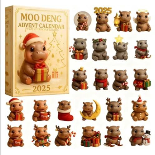 Söt flodhäst adventskalender 2025, jul nedräkningskalendrar dekorerad med 2D akryl flodhäst hänge, lämplig för pojkar och flickor, barn jul roliga gåvor (söt flodhäst)