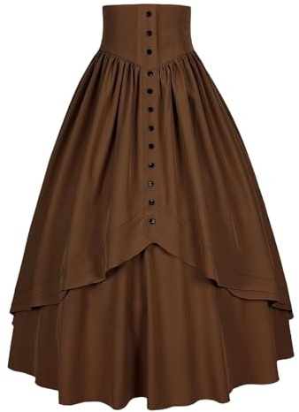 Générique Jupe Gothique et Medievale pour Femme Modele Long ou Midi Asymetrique avec Volants et Lacets Taille Haute Style Renaissance Victorien ou Steampunk pour Cosplay Carnaval Halloween Bal Chic