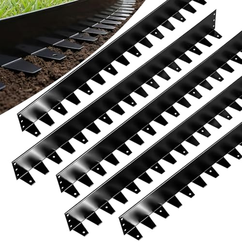 Teodute 5 stycken 1 m galvaniserat stål gräskant, 10 cm hög robust rabattinfattning, rabattkant i metall, för trädgård, gräsmatta, vägar och trappor (svart)