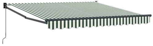 LKJephalotrop Tenda da sole retrattile, 350 x 250 cm, con braccio articolato, per balcone e terrazza, tenda da sole manuale in alluminio e poliestere, strisce verdi e bianche per il giardino