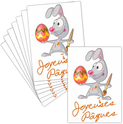 MERCI-FACTEUR.COM Carte Joyeuses Pâques - 8 Cartes Postales (3 Formats Dispos) - Carte Lapin Coloré Peignant Un Å“uf De Pâques