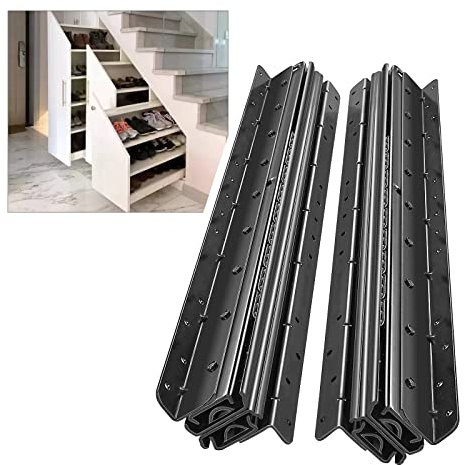 AOLISHENG Schubladenschienen Bodenhalterung 800 mm 3 Falten Auszugsschienen Vollauszug Schwerlastauszug Kugellager Versteckt unter Treppen Gleitschienen Schwarz 120 KG Tragkraft 1 Paar (2er-Pack)