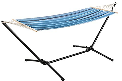 [en.casa] Hängematte Surte Hängeliege mit Gestell Hängeschaukel Liegefläche 200 x 100 cm Indoor Outdoor Belastbarkeit 120 kg Blau gestreift