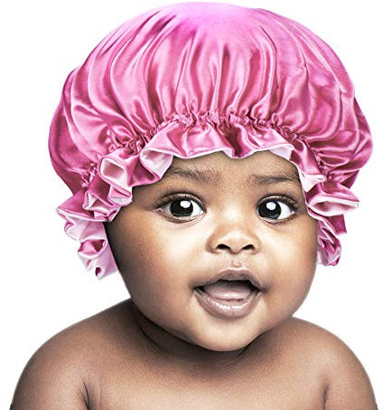 SENGTERM Kinder Satin Schlafmütze Baby Doppelschichten Satin Verstellbare Motorhaube seiden Nachtmütze Elastisches Band Satin Bonnet Night Cap für Haare Haarpflege (Kinder, Kids pink-Violet)