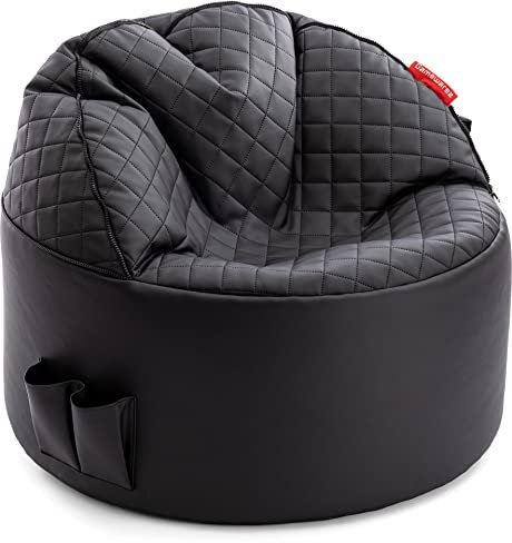 Gamewarez Sitzsack mit 2 in 1 Funktion, Gaming Sitzsack/Sessel mit Rückenlehne und Lifystyle Hocker für Erwachsene & Teenager, inkl. Seitentasche, 85x42 cm, Kunstleder, Made in Germany, schwarz