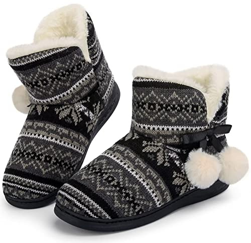 GURGER Hem Sneakers för pojkar Flickor Vinter Hot Teddy Hemma Tofflor, B2 Svart, 36/37 EU
