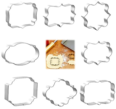 XZEIT Set di 8 formine per biscotti, in acciaio inox, con cornice, per biscotti, sandwich, fondente, torte, pasta di zucchero, pasticceria, decorazione da forno