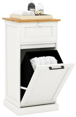 COSTWAY Laundry Cabinet, Tilt Out Laundry Hamper Bathroom Storage Cabinet with Drawer & Removable Clothes Bin, Freestanding Wooden Laundry Basket Dirty Clothes Chest Organiser Unit, 40x37x82cm (White)