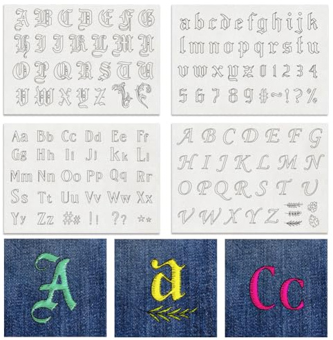 BENECREAT 4 Sheets 130PCS A-Z Alphabet Water Soluble Hand Sewing Stabilizers, Gothic Letter Tear Away Embroidery Stabilizers for Embroidery, Carves, Shirts, Coats, Bags, Towels