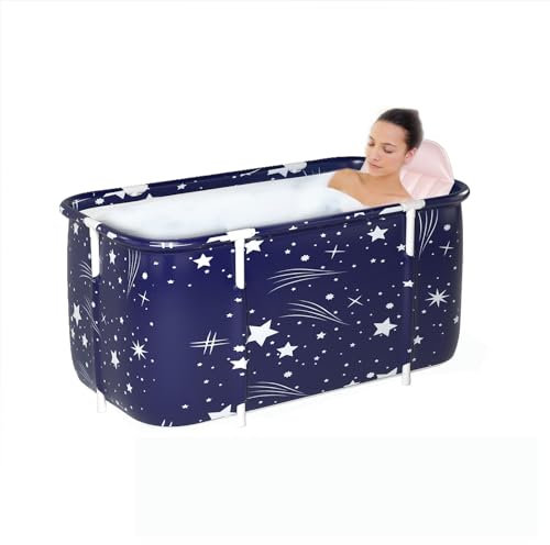 SOONHUA Tragbare Badewanne, faltbare Badewanne für Erwachsene, Whirlpool, mit Kissen für drinnen und draußen, heißes Spa, Eisbad, 120 x 55 x 50 cm, Blau, Modern, Freistehend, Rechteckig