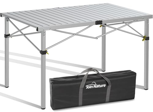 Join Nature Mesa de camping plegable hasta 100 kg con bolsa de transporte, de aluminio, para 6 personas, mesa de camping enrollable, 118 x 70 cm, mesa enrollable para camping, exterior, jardín, balcón