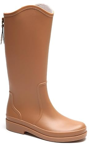Harssidanzar señoras de goma botas de tobillo impermeable de alta jardín zapatos antideslizantes botas de lluvia para las mujeres HL226EU,Marrón,Tamaño 38