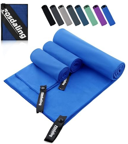 Mikrofiberhandduk set om 3 – stor 200 x 100 cm & 2 liten 80 × 40 cm, snabbtorkande mikrofiber sporthandduk, för resehandduk, badhandduk, fitness & sporthanddukar och strandhandduk (kungsblå)