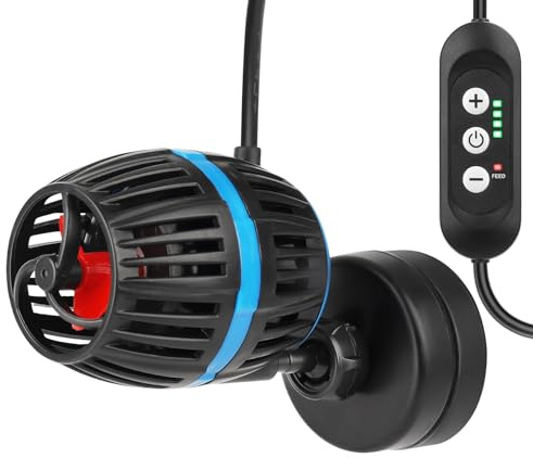 AQQA Bomba para hacer ondas de acuario, bomba magnética de circulación de acuario con controlador, flujo ajustable de 4 velocidades, modo de alimentación, CC 12 V silencioso, cabezal de potencia