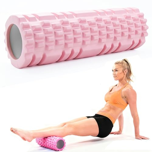 Pilatesrolle mit Yoga-Säule – Rosa Schaumstoff-Faszienrolle für optimale Muskelkräftigung, Fitness und Faszienmassage – Multifunktionale Sportrolle für Zuhause und im Fitnessstudio