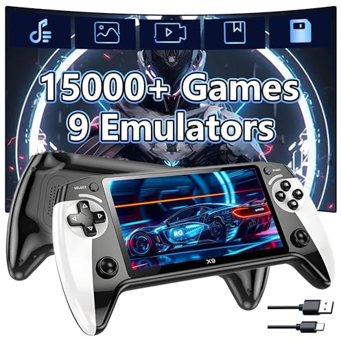 X9 Retro Handheld Game Console 5.5 HD Screen,15000+ Games 9 Emulator Retro Gaming Console,Handheld Emulator Supports connection to TV/Bluetooth controller,E-book,music,videos,picture,Plug&Play