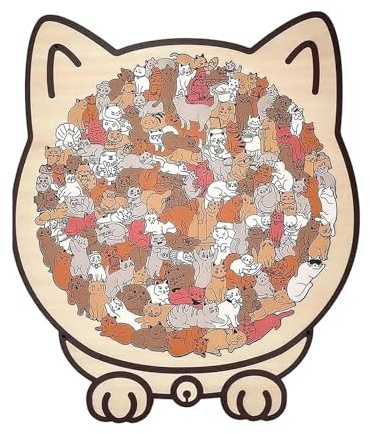 Puzzle en Bois de 135 Pièces - Forme de Chat Multicolore, Avec Contours Décoratifs Encadrés Parfait, Puzzle Animalier aux Formes Irrégulières, Cadeau Décoration D'intérieur pour les Amoureux des Chats
