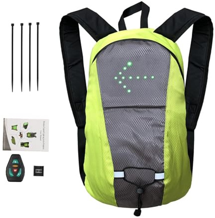 qokeeu Bicycle Backpack, Waterproof, 15 L, Safety Backpack with LED Signal Display and Remote Control, Bicycle Backpack for Men and Women, for Safe Driving at Night, yellow, Siehe Beschreibung