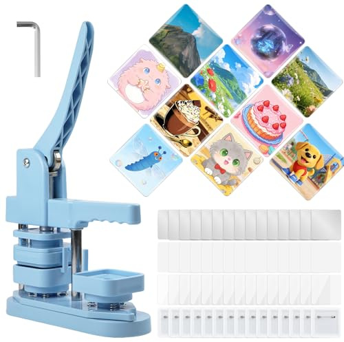 LetCart 50/55 MM Máquina para Hacer Insignias Cuadradas, Máquina para Fabricar Chapas con 100 Kits de Botones, Adecuada Para Estudiantes, Niños, Adultos, Regalos Diy, Fabricación De Pins