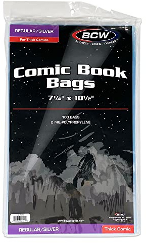 BCW Thick Silver Age Comic Bags - 1000 ct | Archival Quality, Acid-Free Protection for Silver Age Comic Books | 7 1/4 x 10 1/2 inches Comic Collection Storage Comic Books Bags