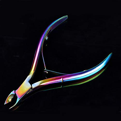 1 pieza láser arcoíris de acero inoxidable tijera para cutículas pinza para piel muerta manicura pedicura herramienta cabeza curvada
