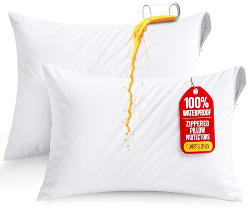Utopia Bedding Waterproof Zippered Pillow Protectors (White, Pack of 2 | 51 x 66 cm)