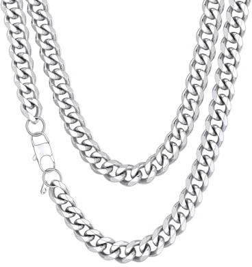 Richsteel 12mm Cadena Cubana Grande de Hombre Gargantilla Plateada Mujer 50cm Largo Collar de Acero Inoxidable