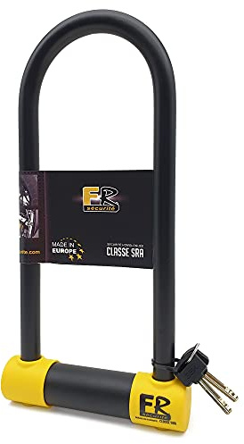 FR SECURITE FR120L Lucchetto a U Omologato SRA, Archetto ø18 Acciaio Temperato Doppio Blocco, Serratura Antigrimaldello Più Sicura e Resistente, Lucchetto Antifurto a U 120x310mm per Pneumatico Moto