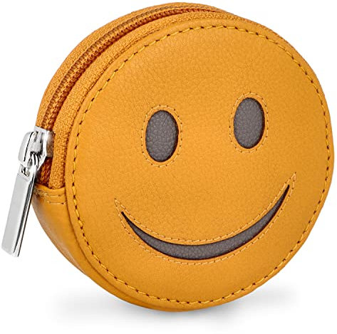 MANAGE Lächelnder Smiley Börse mit Schlüsselring - inkl. Geschenkbox - Minigeldbörse für Frauen und Kinder - Schlüsselmäppchen Damen Leder Gelb 32709-14