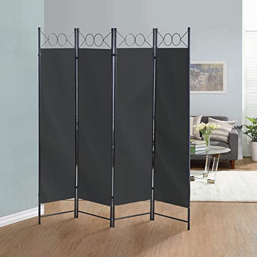 LEMROE Folding Bedroom Panel Screens with 4 Panels Privacy Screen Polyester Room Divider Screen Free Standing Home Bedroom Furniture (Grey)