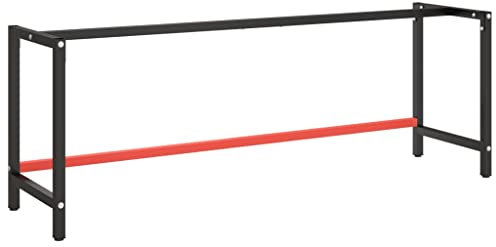vidaXL Werkbankgestell Packtisch Arbeitstisch Tischgestell Tischfuß Werkbankfuß Werkbank Werkstatt Mattschwarz Mattrot 220x57x79cm Metall