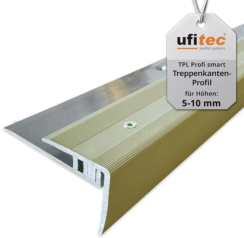 ufitec Profilsystem för parkett- och laminatgolv – för belägghöjder från 7–16 mm – många färger finns (trappkantsprofil | 90 cm lång, guld)