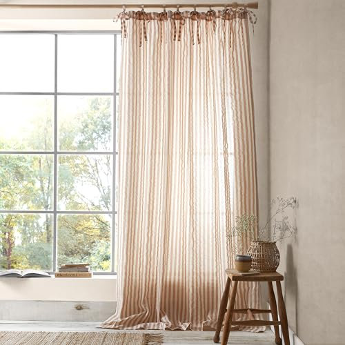 Pineapple Elephant Zanzibar Woven Stripe 140x229cm Voile Curtain Panel Clay