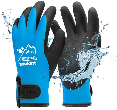 toolant 100% Waterproof Gloves for Men and Women, Winter Work Gloves for Cold Weather, Touchsreen, Thermal Insulated Freezer Gloves, With Grip, Blue, Large