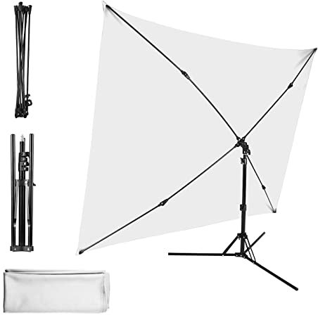 Andoer 2 x 1,5 m/6,5 x 4,9 ft sfondo fotografico bianco sfondo fotografico schermo con treppiede regolabile a forma di croce supporto per streaming gaming studio fotografia, nero