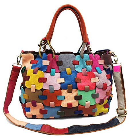 Segater Multicolor Hobo-Umhängetasche Echtes Leder Hobo Tasche Zufällig buntes Quadrat Spleißen Handtasche Große Tragetasche Arbeit Shopper Schultertaschen Crossbody Geldbörsen