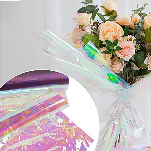 QUCUMER 10 Blätter Zellophanfolie Regenbogen Klares Cellophan 50 * 50cm Geschenkfolie Schillerndes Filmpapier Lrisierend Folie Kristall Papier Transparentpapier für Blumenstrauß Süßigkeitenpaket