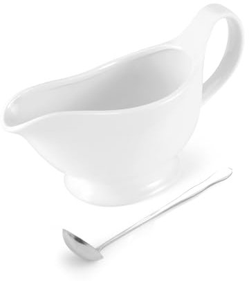 LoeJan 17OZ Gravy Boat with Spoon, Ceramic Sauce Serving Dish, Easy-Pour Big Dripless Lip Spout Serveware Set for Salad Cream Milk Broth Black Pumpkin Thanksgiving