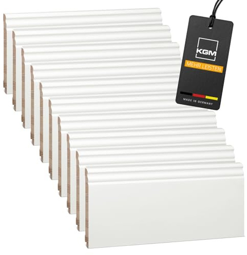 Förpackning KGM Hamburger Sockellist Altberliner Profil - klassisk rundad listprofil - Vitlackerad Golvlist i Massiv Furu - Mått: 2400 x 18 x 135 mm - 20 st / 48M