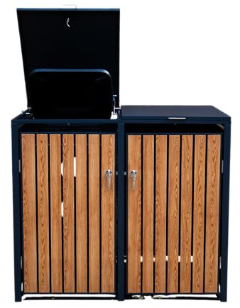 Wheelie bin cover wood effect lift up lid (Double)