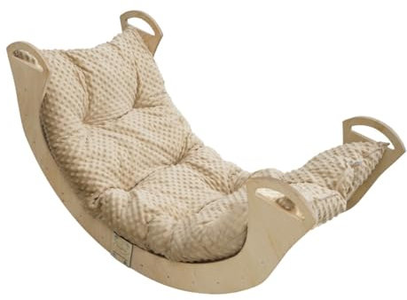 Skyline Balancelles Bascule Enfant Montessori Bebe 1 an Escalade Arche en Bois Mur descalade meble Arc à Grimper Bascule d'équilibre Portique d'escalade avec Coussin XL Beige