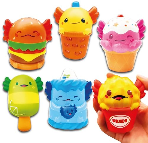 Lavatelli Cadeaux de Fête Anniversaire invites pour Enfants Garçons Filles, 6 pièces jouets anti-stress Squishy Axolotl, 8 cm, pinata, Jeux Kawaii, gadget, Remplisseurs de sacs de Fête