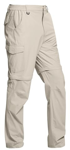 ATLASLAVA Pantaloni da trekking da uomo con zip off, leggeri, elasticizzati, ad asciugatura rapida, estivi, funzionali, rimovibili, per attività all'aria aperta, Beige, 36